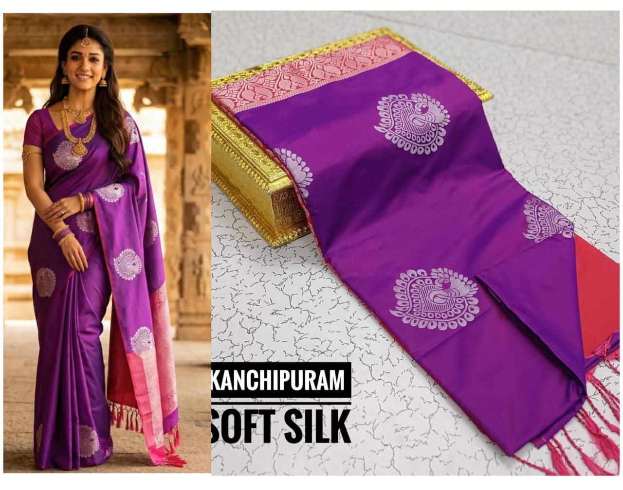 Kanchipuram Soft Silk Saree for Women | Traditional Kanjivaram Style | Rich Zari Border | Wedding & Festive Wear