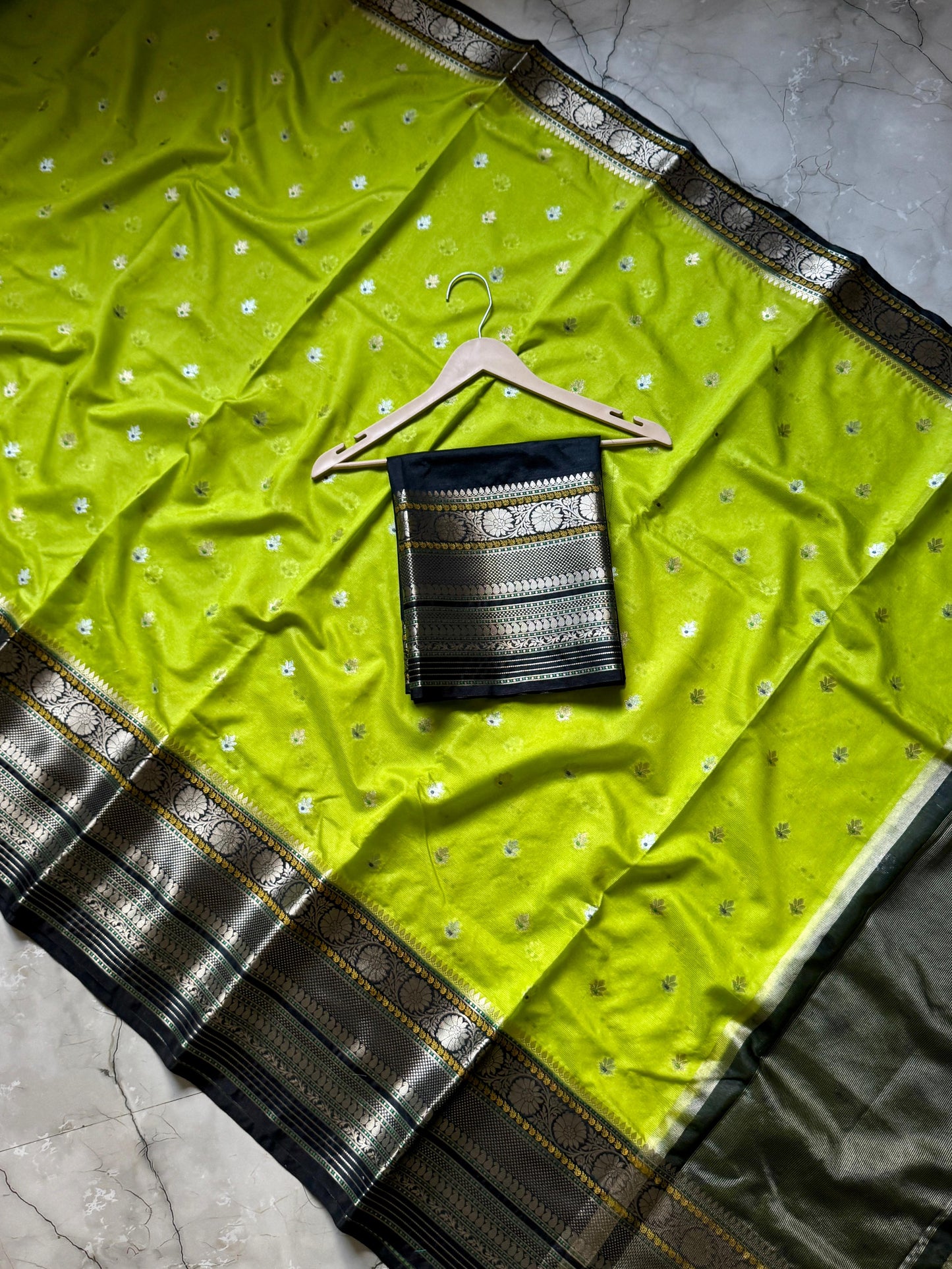 Banarasi Semi Georgette Silk Saree for Women with Zari Weaving Butti Work | Big Alfi Border | Contrast Mina Buti Design | Fancy Pallu & Blouse Piece
