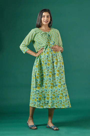 Floral Printed Jacket with Spaghetti Maternity Dress