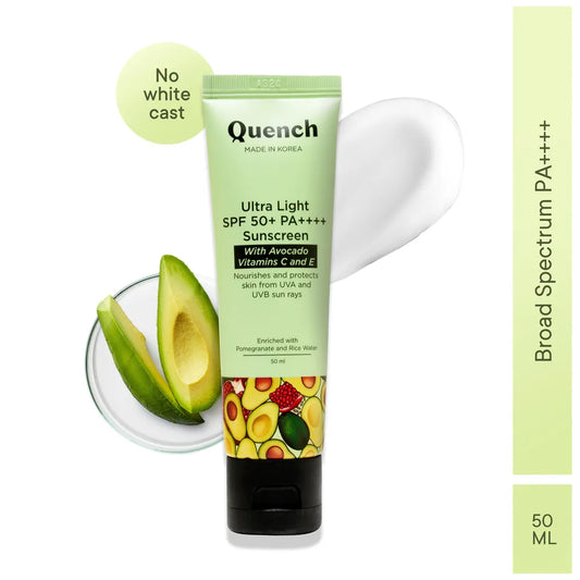 Quench SPF 50+ PA++++ Korean Sunscreen with Avocado & Vitamin E No White Cast