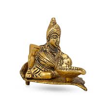 Kuber Idol Sitting On Leaf With Lamp - 4 x 4.5 Inches