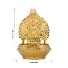 Kuber Kamakshi Lamp - 6 x 3.5 Inches | Brass Vilakku/ Namam Shank Chakra Design Deep for Pooja/ 400 Gms Approx