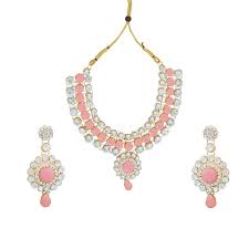 Stone Ear Ring And Necklace & Nose Pin Set - 4 x 3 Inches | Stone Jewellery Set for Women