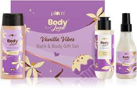 Plum BodyLovin' Vanilla Vibes Body Mist (Warm Vanilla) + Vanilla Vibes Body Wash + Vanilla Vibes Body Oil (100 ml) Combo
