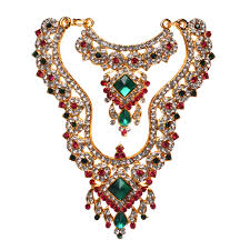 Stone Haram and Necklace Set - 5 x 3.5 Inches | Haram and Necklace Set/ Multicolour Stone Jewelry/ Jewellery for Deity