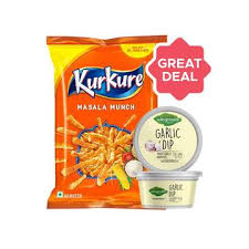 Wingreens Farms Garlic Dip + Kurkure Masala Munch Crisps Combo